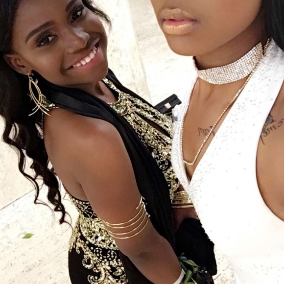 black prom dress with gold beading Radiant Glamour Gold Sequin Dress – R&M Richards main image 1